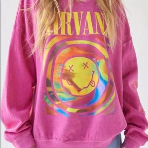 Nirvana Smile Overdyed Sweatshirt Pink Crewneck Urban Outfitters